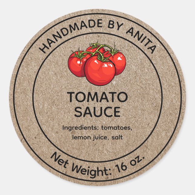 Tomato Sauce Jar Label Kraft Paper Style (Front)