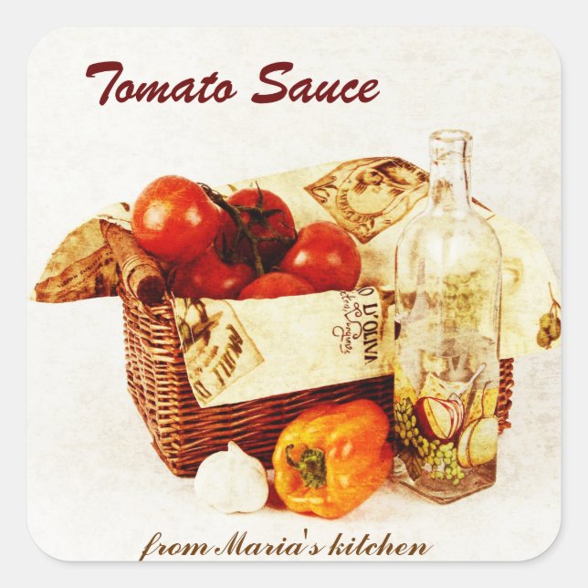 Tomato sauce - tomatoes in a basket square sticker (Front)