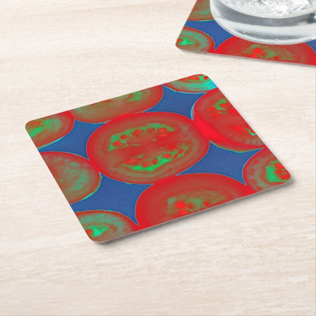 Tomato slices square paper coaster (Angled)