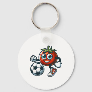 Tomato Soccer Player Cute Cartoon With Footbyll Key Ring