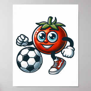Tomato Soccer Player Cute Cartoon With Footbyll Poster
