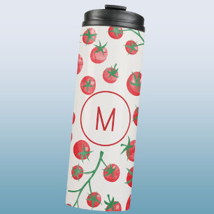 Tomato Watercolor Mediterranean Monogram Initial Thermal Tumbler
