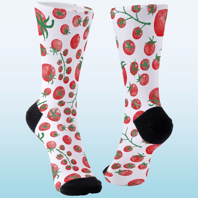 Tomato Watercolor Mediterranean Socks (Fun watercolor tomato pattern socks)