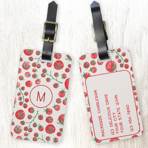 Tomato Watercolor Monogram Initial Personalised Luggage Tag