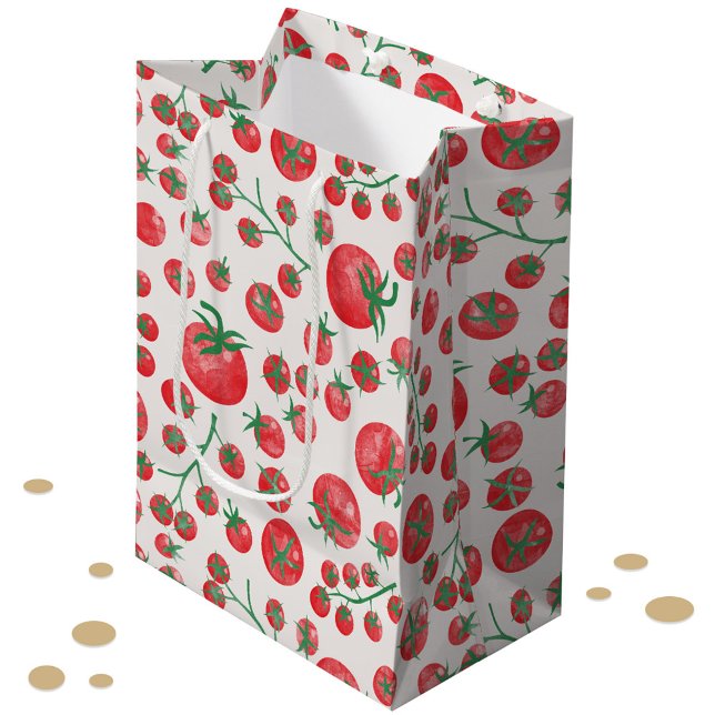 Tomato Watercolor Pattern Medium Gift Bag (Modern watercolor tomato pattern Mediterranean summer gift bag)