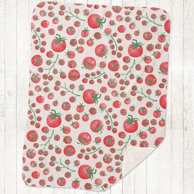 Tomato Watercolor Pattern Sherpa Blanket (Fun Mediterranean summer watercolor tomato pattern sherpa blanket)