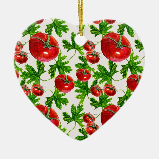 Tomato with Leaves Pattern Ceramic Ornament (Front)