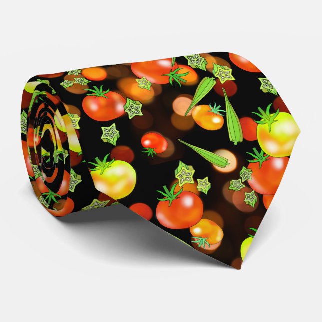 Tomatoes and okra veggies neck tie (Rolled)