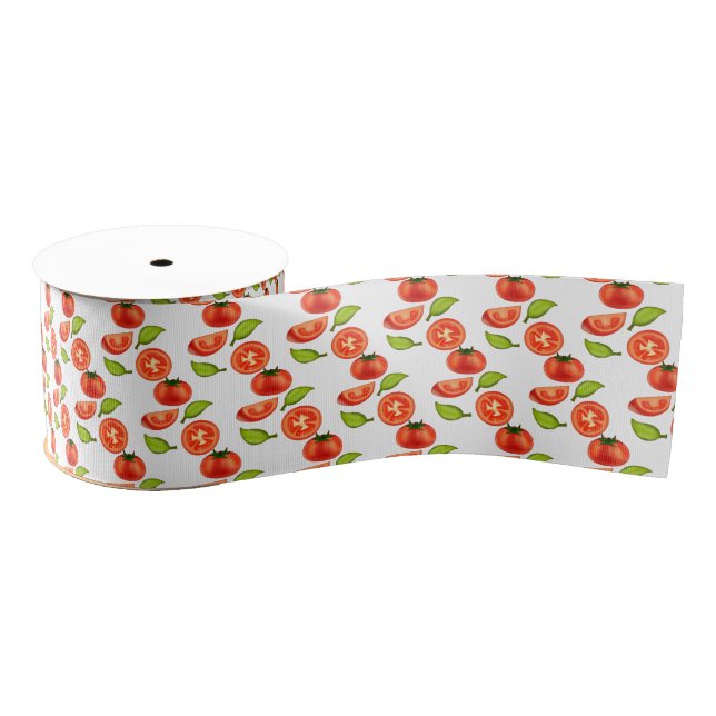 Tomatoes And Oregano Leafs Grosgrain Ribbon (Spool)