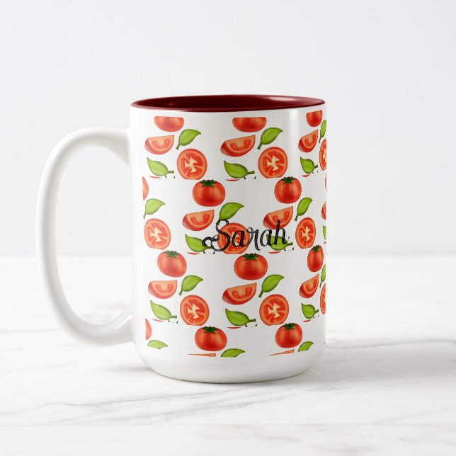 Tomatoes And Oregano Leafs Two-Tone Coffee Mug (Left)