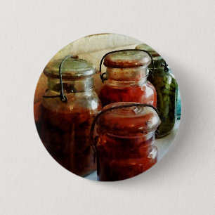 Tomatoes and String Beans in Canning Jars 6 Cm Round Badge