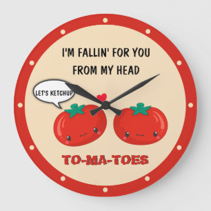 Tomatoes In Love Cute Romantic Valentine's Day Large Clock