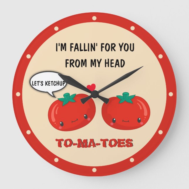 Tomatoes In Love Cute Romantic Valentine's Day Large Clock (Front)