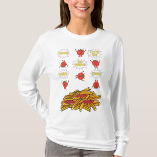 tomatoes jumping to fried potatoes, cartoon T-Shirt