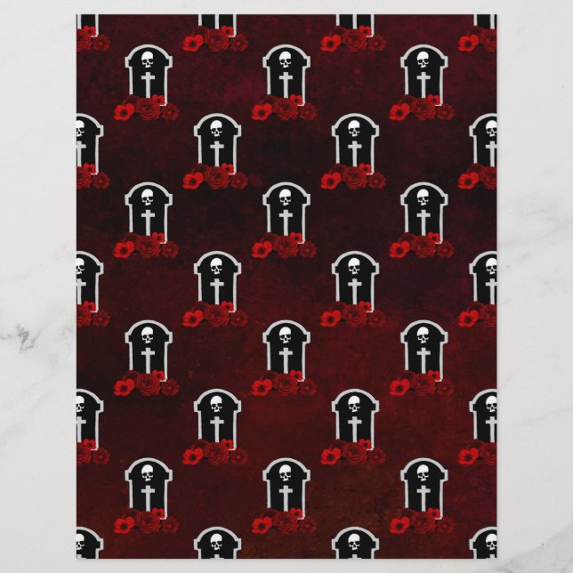 Tomb Stones & Roses Halloween Scrapbook Paper (Front)