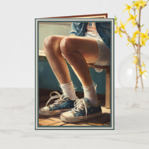 "Tomboy" w/ ragged jean shorts and tennis shoes Card