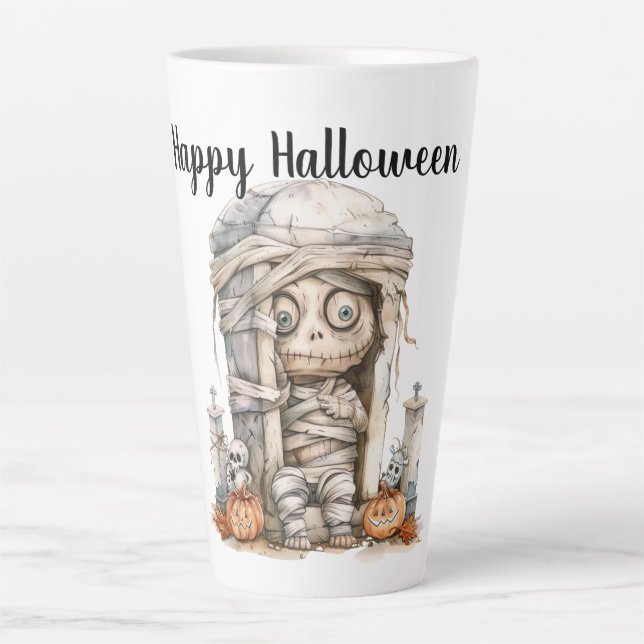 Tombside Trouble – Mummy Mischief & Mini Monsters Latte Mug (Front)