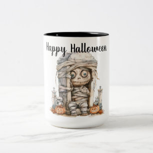 Tombside Trouble – Mummy Mischief & Mini Monsters Two-Tone Coffee Mug