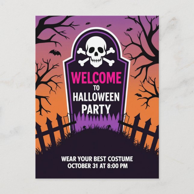 Tombstone Skull Halloween Party Holiday Postcard (Front)