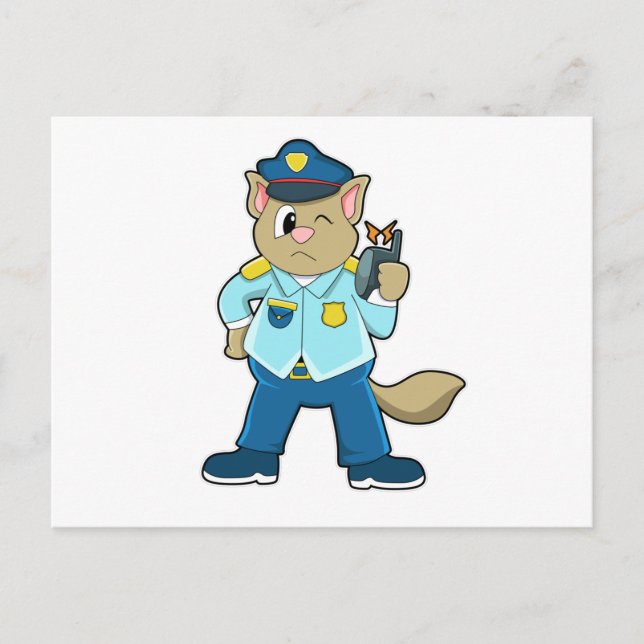 Tomcat as Police officer with Uniform & Microphone Postcard (Front)