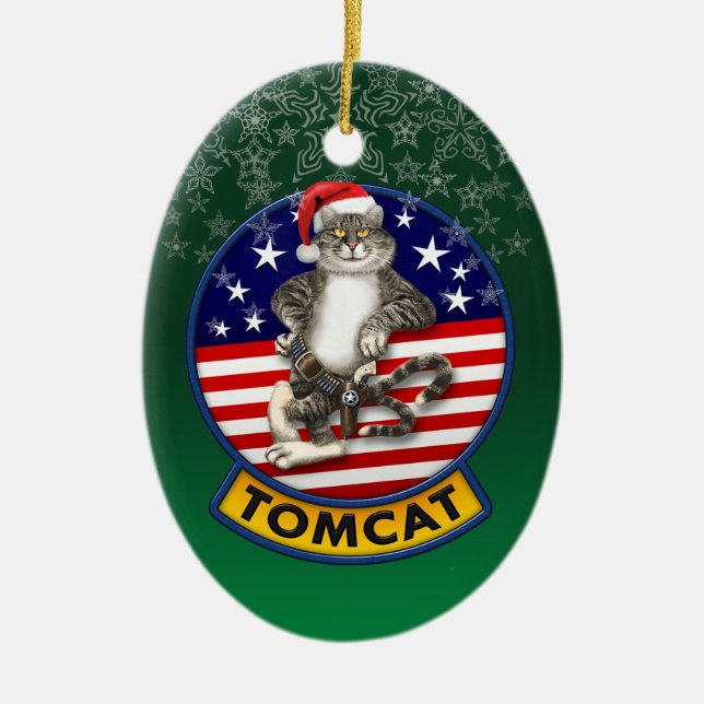 Tomcat Mascot Christmas Ceramic Tree Decoration (Front)