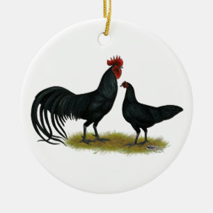 Tomeru Long Crower Chickens Ceramic Tree Decoration