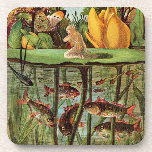 Tommelise very desolate on the water lily leaf, in coaster (Front)