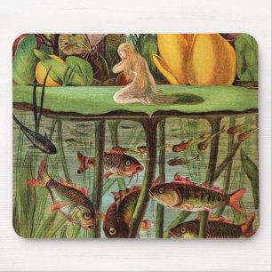 Tommelise very desolate on the water lily leaf, in mouse pad