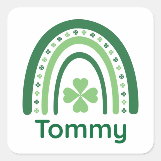 Tommy Name Clover Boho Rainbow Square Sticker (Front)