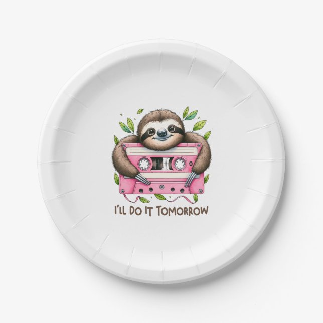 Tomorrow Funny Sloth Paper Plate (Front)