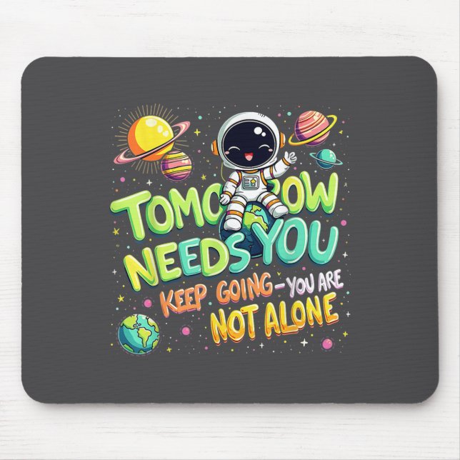 Tomorrow Needs You Motivational Space Astronaut Gr Mouse Pad (Front)