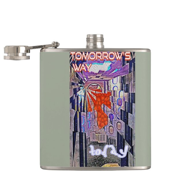 Tomorrow's Way Today Retro Future Art Hip Flask (Opened)