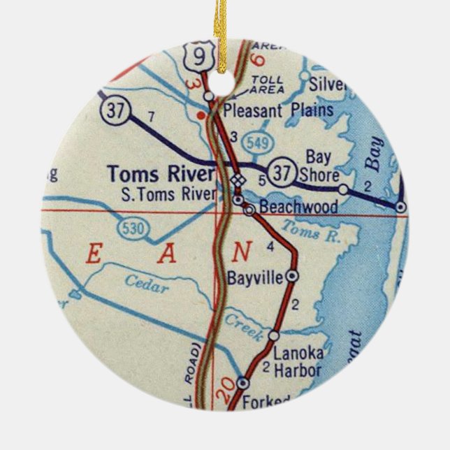 Toms River NJ Map Ceramic Ornament (Back)