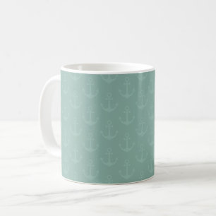 Tonal Anchors on Light Gray Turquoise Coffee Mug