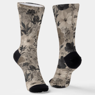 Tonal Contemporary Botanical Silhouettes Socks