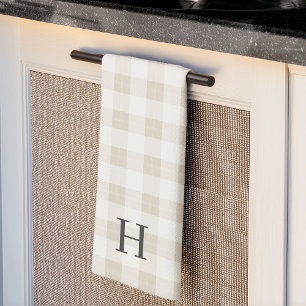 Tonal Farmhouse Plaid Monogram Tea Towel