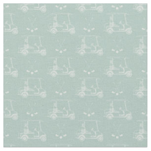 Tonal Golf Carts & Clubs on Pastel Gray Turquoise Fabric