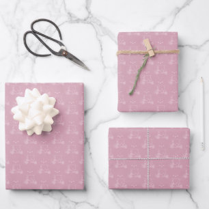 Tonal Golf Carts & Clubs on Pink Wrapping Paper Sheet