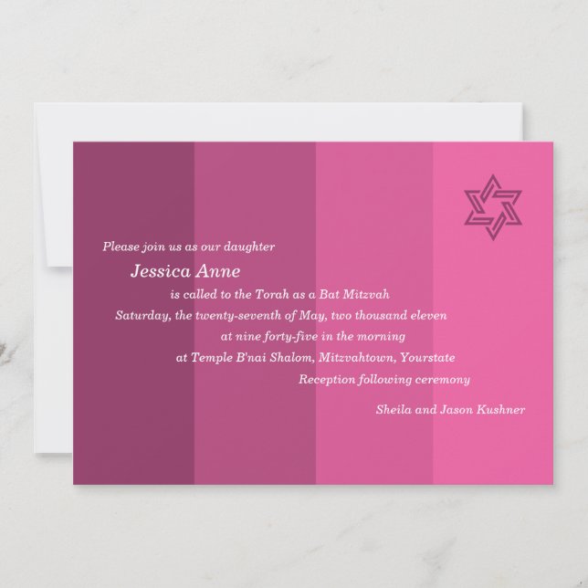 Tonal Rose Bat Mitzvah Invitation (Front)