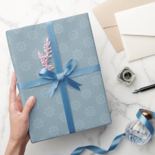 Tonal Ships Wheel on Light Gray Azure Wrapping Paper