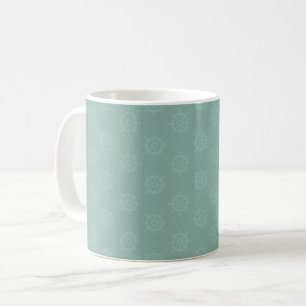 Tonal Ships Wheel on Light Gray Turquoise Coffee Mug