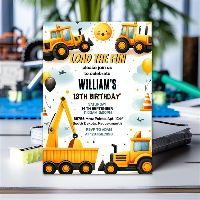 tone kids Simple construction trucks 5th birthday Invitation (Creator Uploaded)