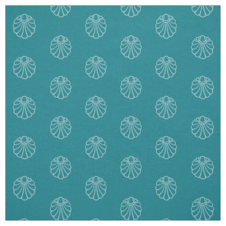 tone-on-tone teal blue stylized scallop-print fabric