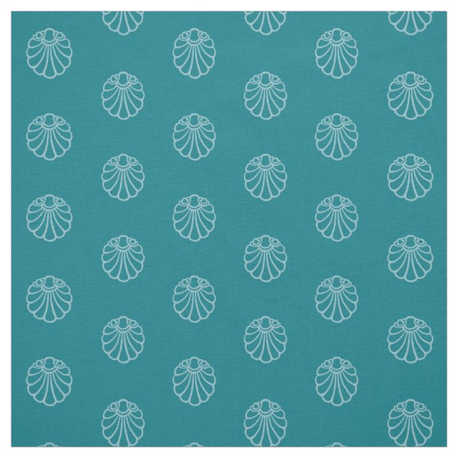 tone-on-tone teal blue stylized scallop-print fabric (Swatch)