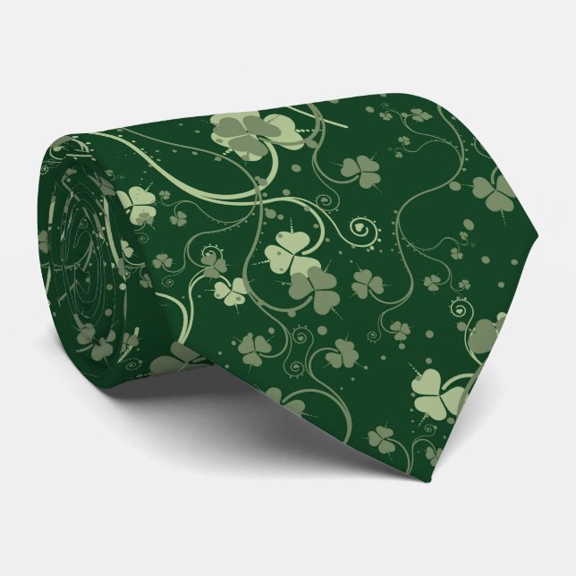 Tones of Green Shamrock Pattern Tie (Rolled)
