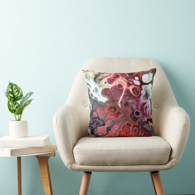 Tones of red, pink and grey marble tie-dye cushion (Chair)