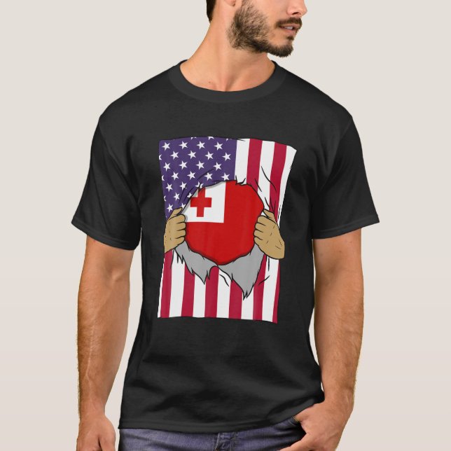 Tonga Flag Blood Inside Me Home Pride Tongan Ameri T-Shirt (Front)