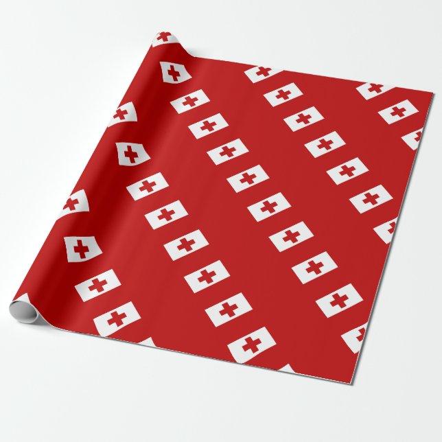Tonga Island Flag Red Cross Wrapping Paper (Unrolled)