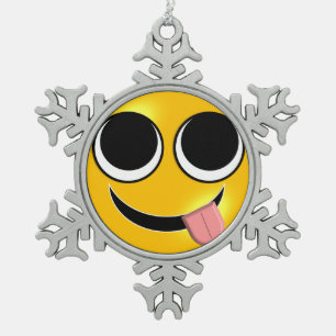 Tongue Out Emoji Snowflake Pewter Christmas Ornament