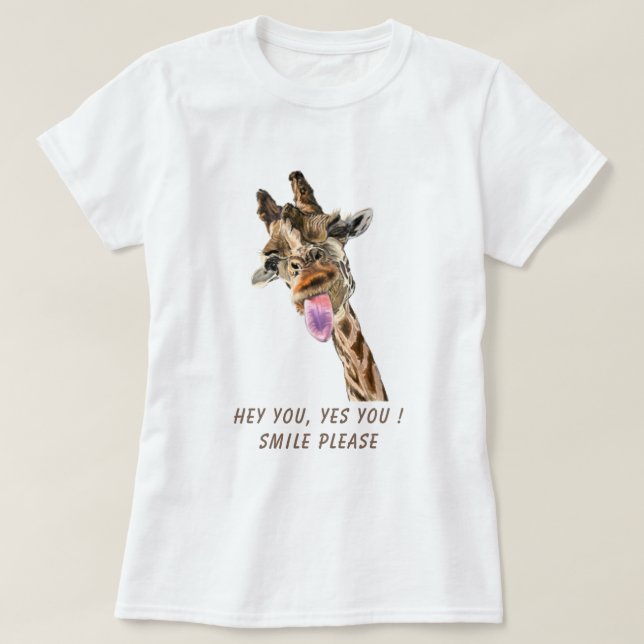 Tongue Out Giraffe Funny T-Shirt - Custom Text (Design Front)